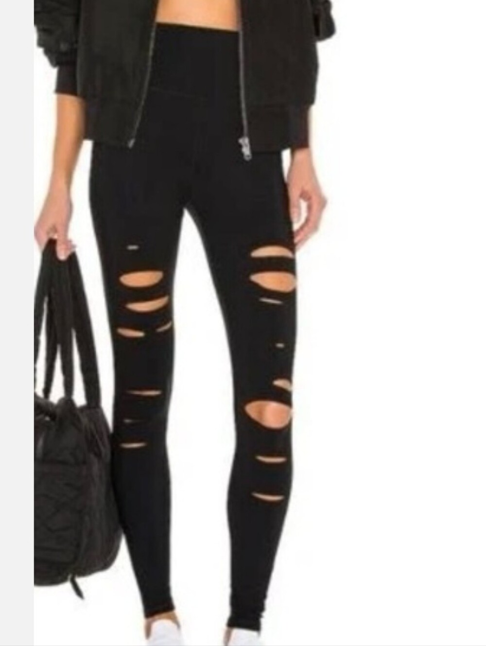 Alo Black Ripped Warrior Leggings Size Medium